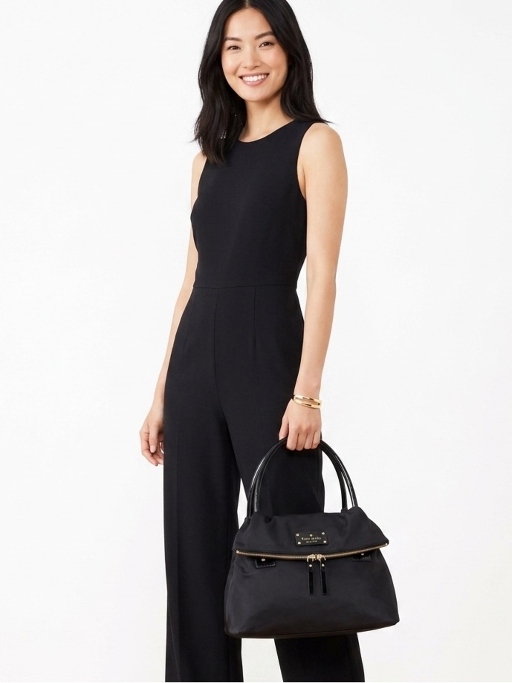 kate spade Black Nylon Dual-Handle Shoulder Bag with Gold Hardware